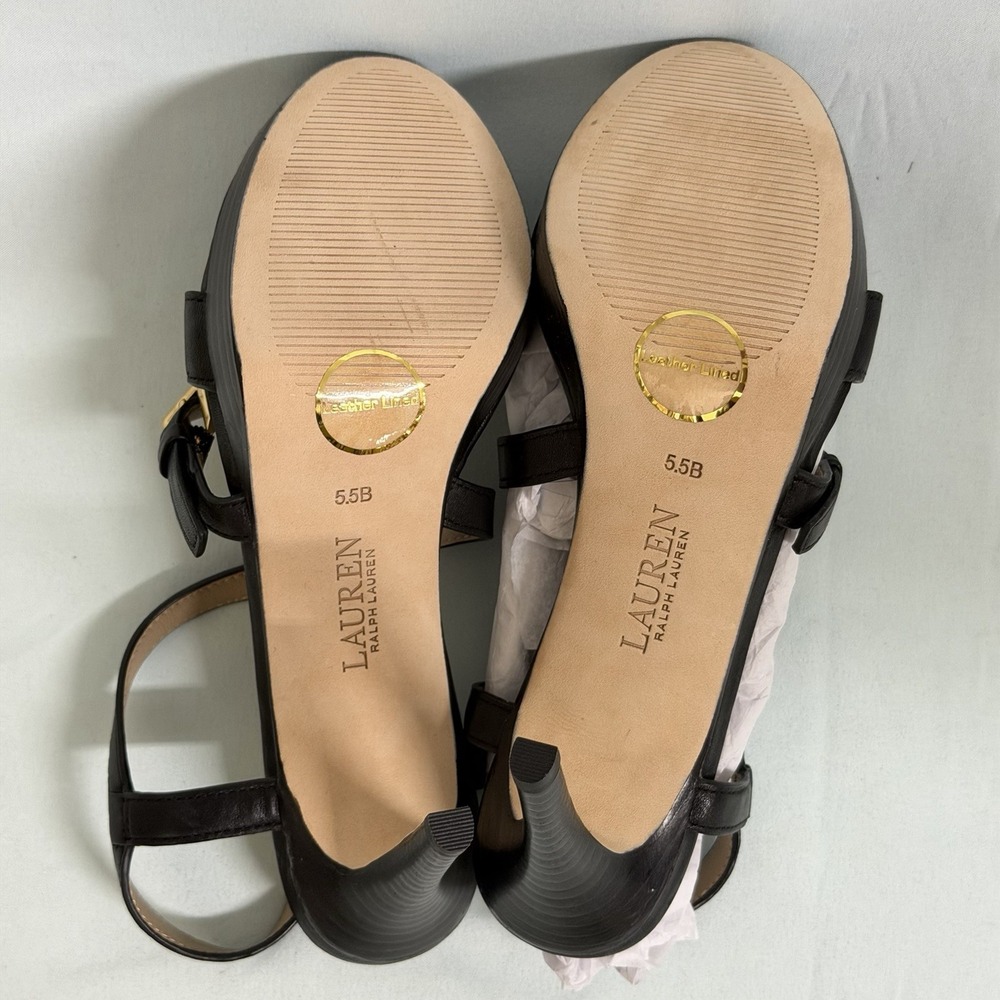 Lauren Ralph Lauren Size-5.5 B Kerri Burnished Black Leather Strappy Heel - Picture 4 of 10